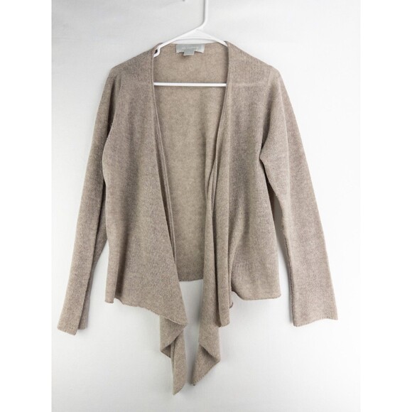 100% Cashmere Cardigan Womens PL Tan Open Front Knit Solid Minimalist - Picture 1 of 8